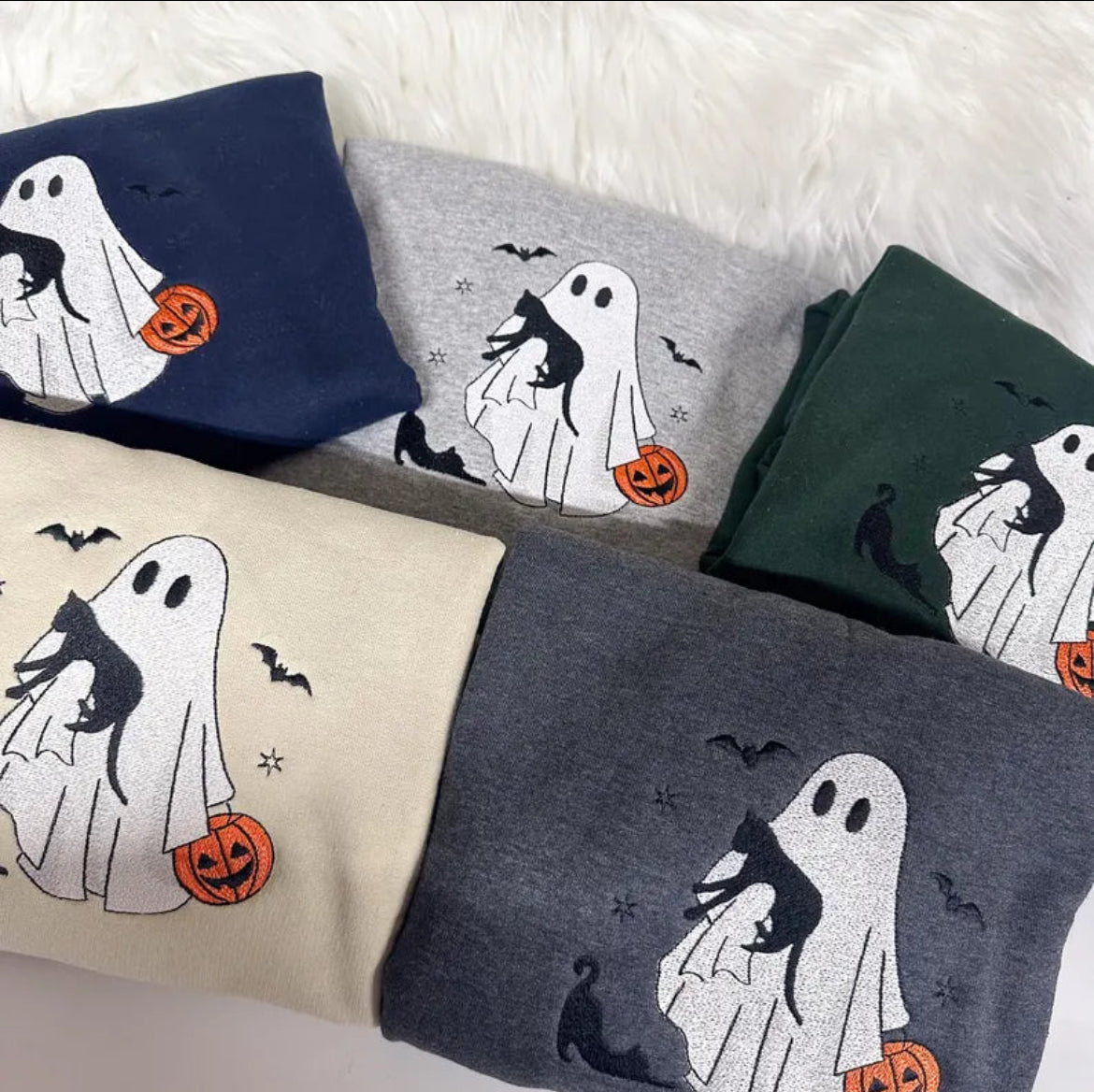 Kids Ghost with black cat embroidery