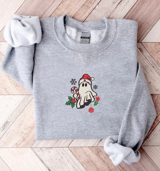 Santa Ghost Embroidered Sweatshirt